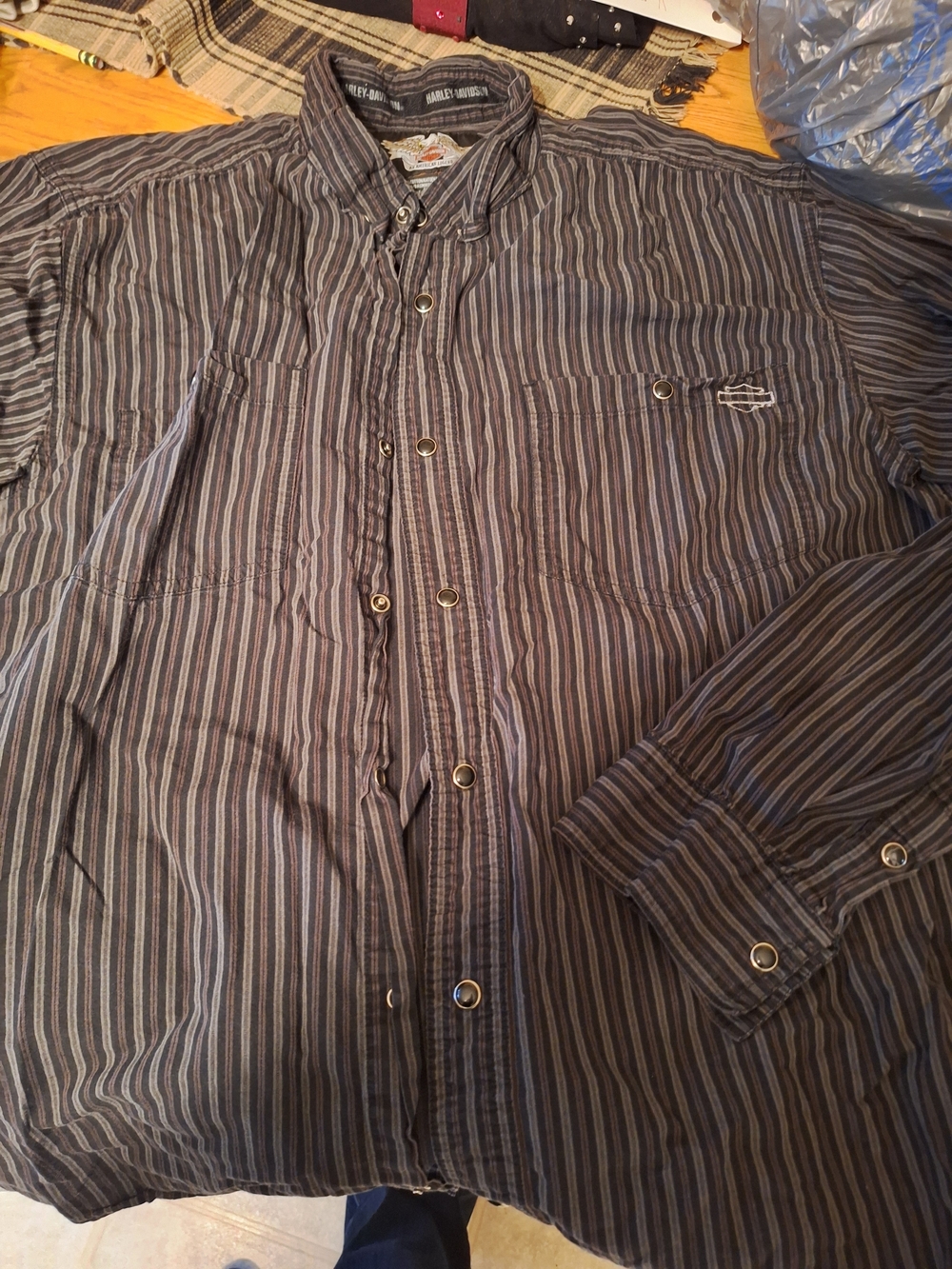 Harley-Davidson Men’s Striped Button-Down Shirt - Black & Gray